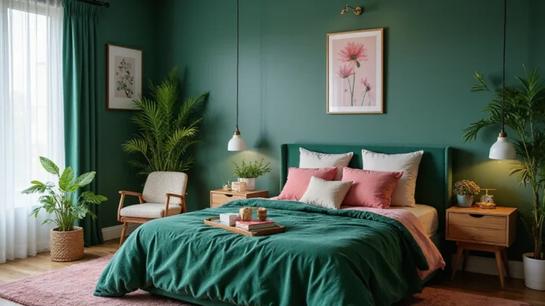 18 Sophisticated Bedroom Ideas in Emerald Green & Pink